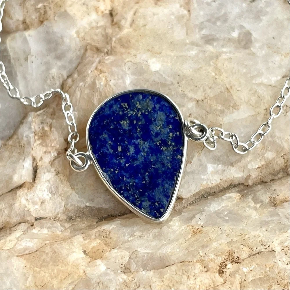 Lapis Lazuli 925 Sterling Silver chain bracelet - Picture 6 of 9